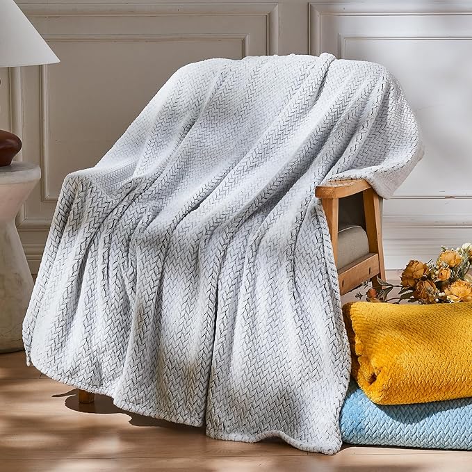 NEWCOSPLAY Super Soft Queen Blanket Frosty Dark Grey Premium Silky Flannel Fleece Leaves Pattern Lightweight Bed Blanket All Season Use (Frosty Dark Grey, Queen(90"x90"))