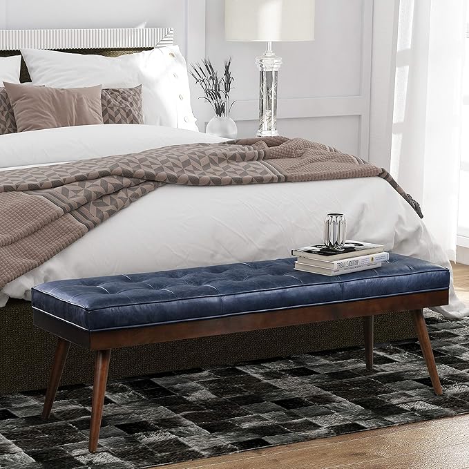 POLY & BARK Napa Luca Leather Bench, Midnight Blue