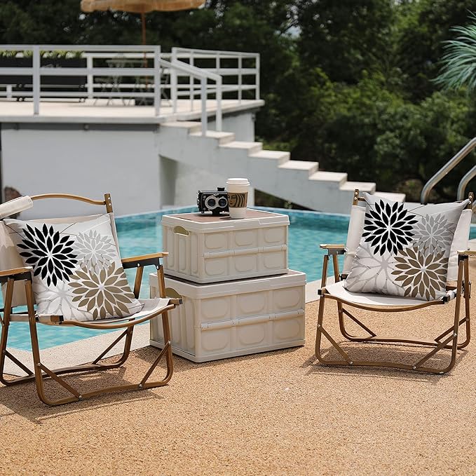 DFXSZ Outdoor Throw Pillow Covers 16x16 Inch Set of 2 Waterproof Spring Summer Geometric Elegant Black Brown Outdoor Pillow Covers for Patio Funiture Garden Couch 158G16