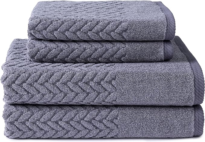 Texere 100% Organic Cotton Jacquard 650 GSM Premium Bath Towel Sets - Extra Absorbent Quick Dry and Plush (Cable, Excalibur, 2 Bath & 2 Hand Towels)