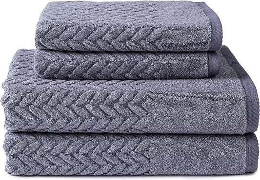 Texere 100% Organic Cotton Jacquard 650 GSM Premium Bath Towel Sets - Extra Absorbent Quick Dry and Plush (Cable, Excalibur, 2 Bath & 2 Hand Towels)