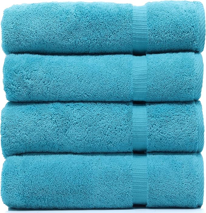 Luxury Hotel & Spa Collection Highly Absorbent, Quick Dry 100% Turkish Cotton 700 GSM, Eco Friendly Towel, for Bathroom Dobby Border Soft Bath Towel Set 27 X 54 -Aqua Blue, Bath Towels - Set of 4