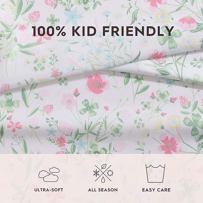 Laura Ashley Kids - Full Size Sheet Set, Soft & Wrinkle-Resistant Toddler Bedding, Fun & Whimsical Bedroom Decor, Ideal Girl Room Essentials (Posey Dance Pink)