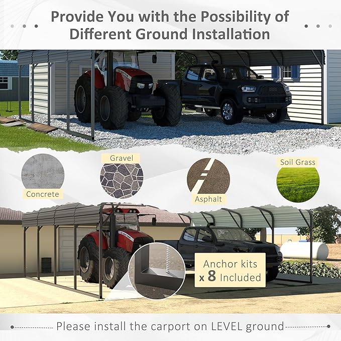 VEIKOU 20'x20' Metal Carport, Heavy Duty Car Port with Steel Panels, Carport with Innovative Assembly Structure, Carports for Car, Boat, Truck