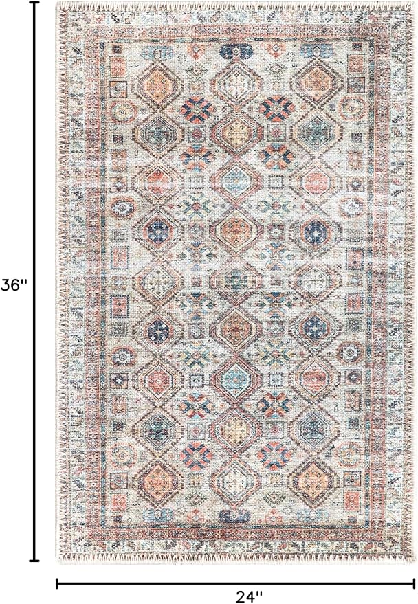 Keen Home Design 2x3 Rug - Machine Washable Entry Rug with Non-Slip Backing, Ideal for Enteryway, Kitchen, Bathroom, Laundry Room - Vintage, Easy Clean, Durable, Low Pile Rug - (2' x 3')