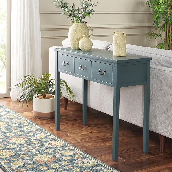 SAFAVIEH Home Collection Cindy Farmhouse Slate Teal 3-Drawer Console Table