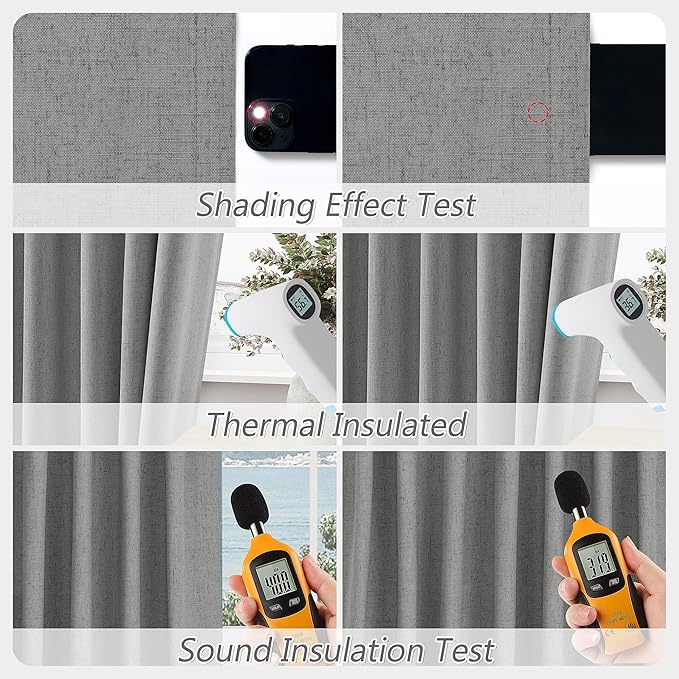 Guken 100% Blackout Linen Curtains 90 Inch Length 2 Panels Set for Living Room Bedroom Back Tab Thermal Insulated Black Out Linen Drapes Room Darkening Window Curtains,Dark Grey