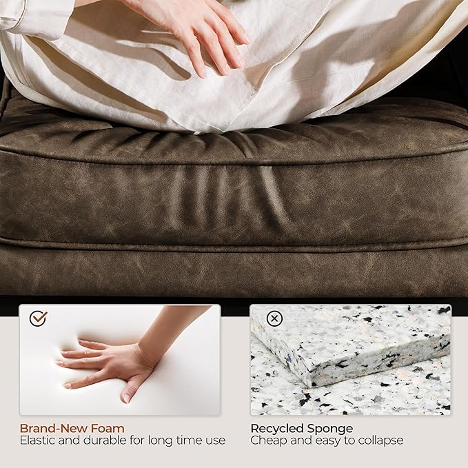 Yaheetech PU Leather Armchairs, Retro Leisure Accent Chair with Extra Soft Padded and Cushion, 105 Degree Slant Back, Modern Reading Arm Chair for Living Room/Office/Bedroom/Study, 2pcs, Brown