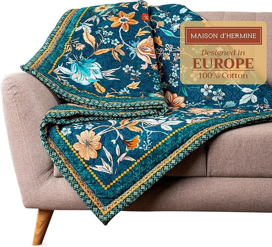 Maison d' Hermine Throw Blanket for Couch Lightweight Soft Warm Breathable Cotton Throw Blankets for Bed Girls Boys Women Men Sofa Travel Living Room Chair Bedding (50"x60", Luxury Loft - Dark Teal)