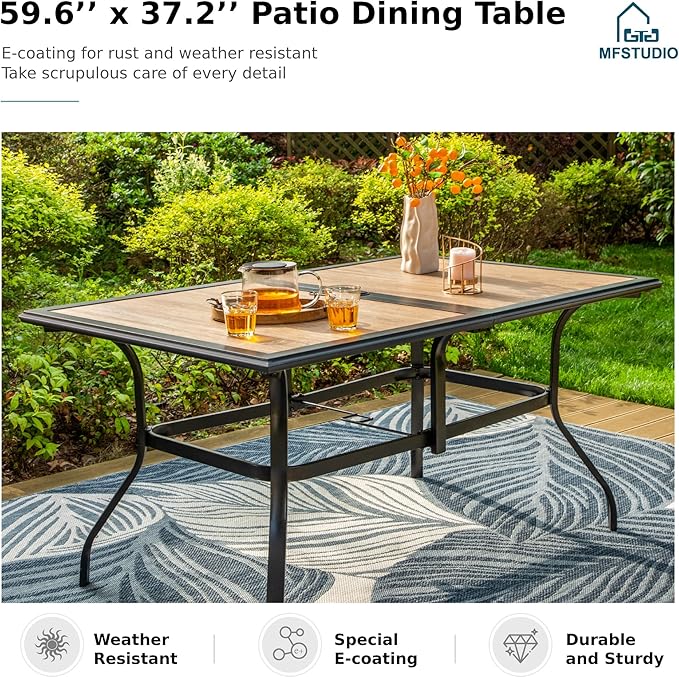 MFSTUDIO Patio Dining Set for 6, Patio Table and Chairs Set of 6 with Umbrella Hole, Outdoor Dining Set for Deck/Yard/Garden/Poolside