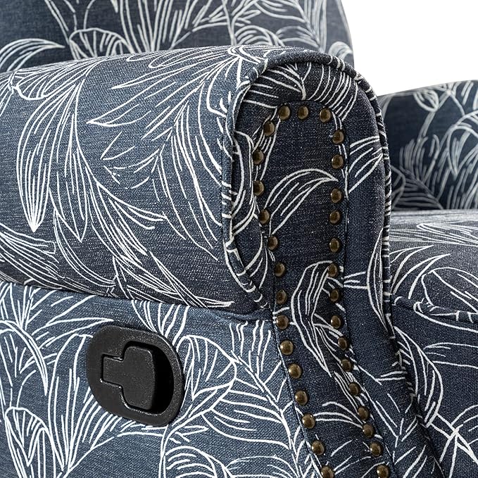 HULALA Home Rocker Recliner Set of 2, Modern Printed Fabric Swivel Glider with Adjustable Backrest & Footrest, Upholstered Manual Recliner Chair Home Theater Singe Sofa for Living Room Bedroom, Navy