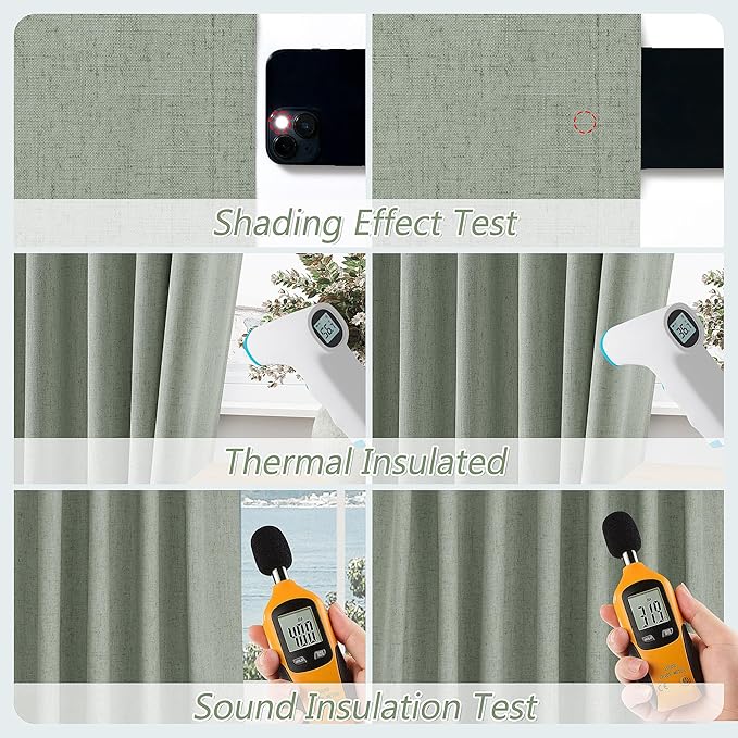 Guken Blackout Curtains 100 Inch Length 2 Panels Set for Living Room Bedroom Back Tab Thermal Insulated 100% Black Out Linen Drapes Room Darkening Window Curtains 100 Inches Long,Desert Sage