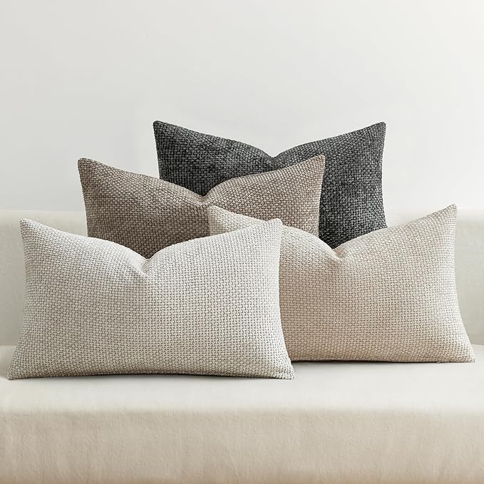 MIULEE Pack of 4 Couch Throw Pillow Covers 12x20 Inch Neutral Soft Decorative Chenille Pillow Covers Farmhouse Boho Accent Cushion Covers for Mid Century Modern Home Decor Sofa Bedroom Living Room