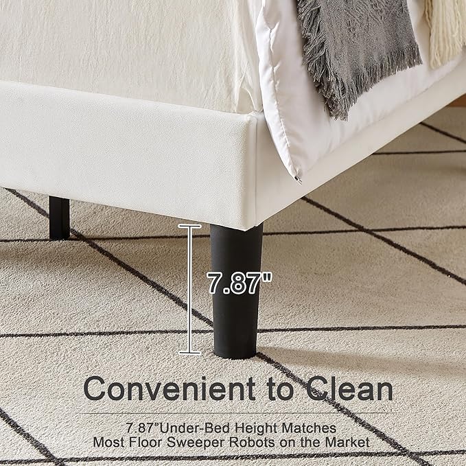 VECELO Twin Size Bed Frame with Upholstered Headboard, Velvet Platform Bedframe Mattress Foundation, Strong Wood Slat Support, No Box Spring Needed,White