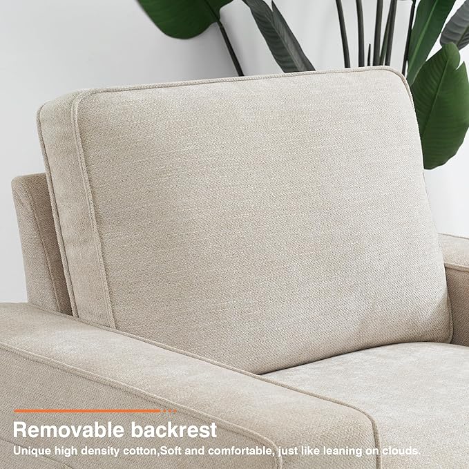 ABAKAN Chenille Sofa Swivel Chair for Living Room with Removable Backrest, Modern Accent Style Living Room Chair for Office/Library/Bedroom/Lounge,Beige