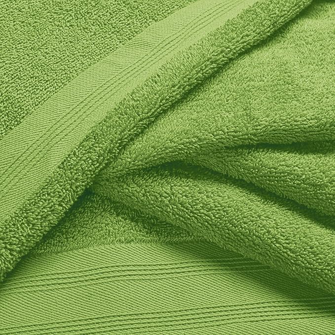 Ultra Soft 6 Pack Cotton Towel Set, Contains 2 Bath Towels 28x55 inch, 2 Hand Towels 16x24 inch & 2 Wash Coths 12x12 inch, Ideal Everyday use, Compact & Lightweight - Kiwi Green