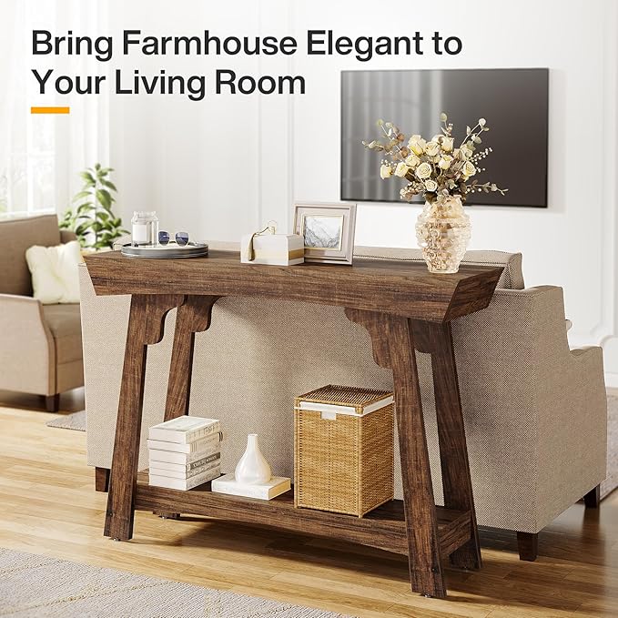 Tribesigns 41.3" Farmhouse Console Table, 2-Tier Small Entryway Table with Storage, Narrow Wooden Sofa Table Behind Couch for Living Room, Foyer, Hallway, Rustic Brown