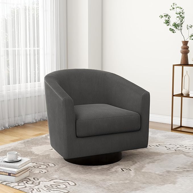 UIXE Swivel Accent Chair, Upholstered Corduroy Barrel Chair for Living Room, Small Single Sofa Bedroom Reading Seat, Set of 4, Gray