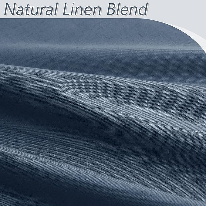 Guken Blackout Curtains 100 Inch Length 2 Panels Set for Living Room Bedroom Back Tab Thermal Insulated 100% Black Out Linen Drapes Room Darkening Window Curtains 100 Inches Long,Denim Blue