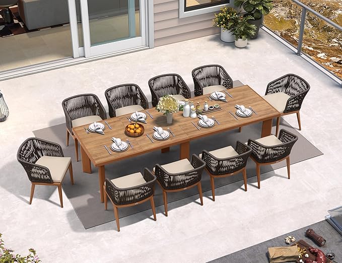 PURPLE LEAF 11 Pieces Large Outdoor Dining Set Patio Table and Chairs Set Aluminum Wicker Rattan Patio Furniture Set for Lawn Garden Backyard Brown