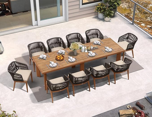 PURPLE LEAF 11 Pieces Large Outdoor Dining Set Patio Table and Chairs Set Aluminum Wicker Rattan Patio Furniture Set for Lawn Garden Backyard Brown