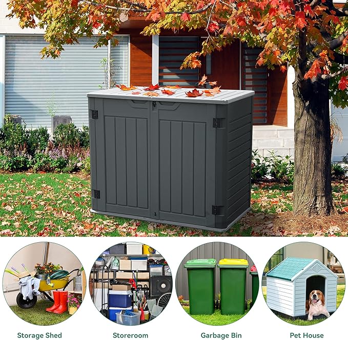 YITAHOME Outdoor Horizontal Storage Sheds w/o Shelf, Weatherproof Resin Tool Shed, Multi-Opening Door for Storage of Bike, Trash Cans, Garden Tools, 35 cu ft, Waterproof, Lockable, Dark Gray