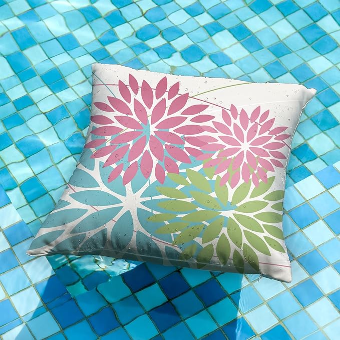 DFXSZ Outdoor Throw Pillow Covers 20x20 Inch Set of 2 Waterproof Spring Summer Geometric Elegant Pink Blue Green Outdoor Easter Pillow Covers for Patio Funiture Garden Couch 168B20