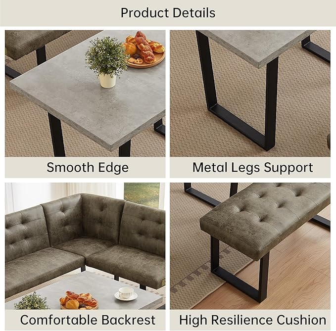 3-Piece Corner Dining Table Set with Bench, 70 Inch Space-Saving Breakfast Nook for Kitchen & Dining Room, Brown