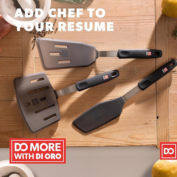 DI ORO Designer Series Wide Slotted Turner Spatula - Features 600F Heat-Resistant No-Melt Rubber Spatula Handle and Blade - Silicone for Cooking or Baking - Dishwasher Safe