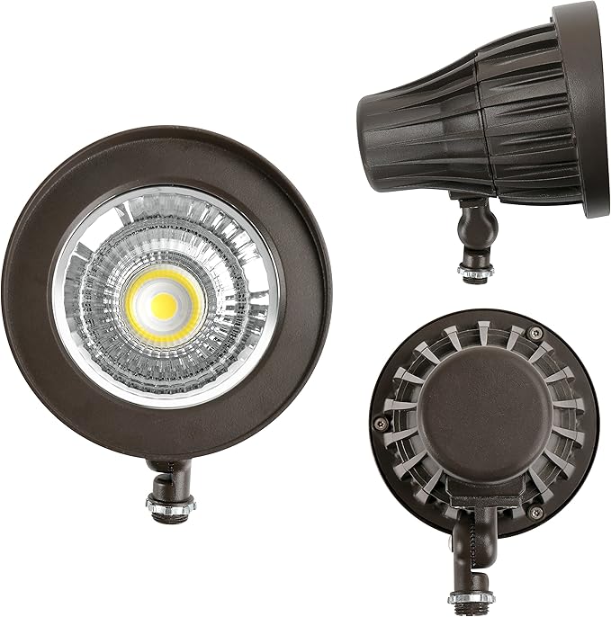 GKOLED 44° Beam Angle 30Watt Bullet/Round LED Spotlight, 120-277V, 5000K Daylight White, 3350 Lumens, Outdoor Landscape Flag Pole Light Fixture, UL Listed, Aluminum, Dark Bronze