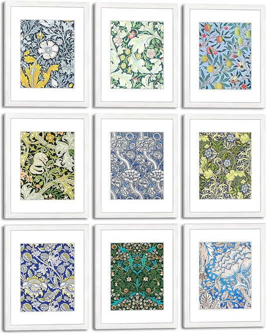 11x14 Picture Frame Set of 9 for Pictures 8x10 with Mat or 11x14 Without Mat, Wall Gallery or Tabletop display Photo Frames in White