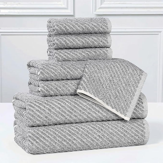 Superior Amelia Viscose Cotton Blend Medium Weight Towels, for Bathroom, Shower, Spa, Plush, Quick Dry, Ultra-Soft Towels, Bath Essentials, Ribbed Design, 8 Piece Assorted Towel Set, Charcoal