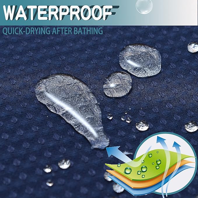 Conbo Mio No Hook Waffle Weave Shower Curtain with Snap in Liner Set, Hotel Luxury Navy Blue Shower Curtains for Bathroom with See Through Top Window, Waterproof, Washable 71W x 74H