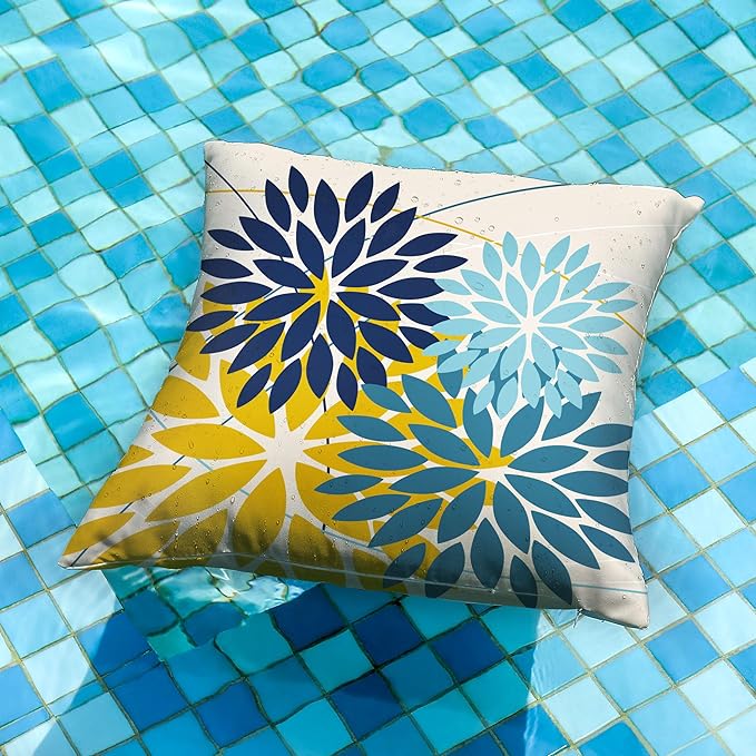 DFXSZ Outdoor Pillow Covers 20x20 Inch Set of 2 Green Yellow Blue Flower Decorative Waterproof Spring Summer Outdoor Pillow Covers for Patio Funiture Garden Couch 168F20