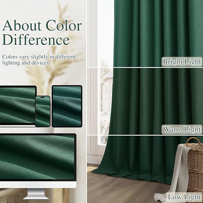 Guken Blackout Curtains 108 Inch Length 2 Panels Set for Living Room Bedroom Back Tab Thermal Insulated 100% Black Out Linen Drapes Room Darkening Window Curtains 108 Inches Long,Emerald Green