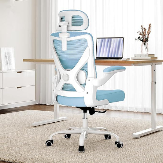 Office Chair - Ergonomic Office Chair with Back Support, Ergonomic Computer Chair - Home Office Desk Chairs, 400lbs Wide Seat Big and Tall Office Chairs with Headrest, Comfy Desk Chairs (Lake Blue)