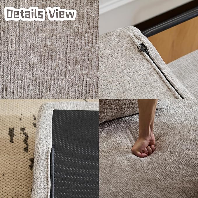 Convertible Sofa Bed, Compression Futon Sofa with Pillows & Armrest, Foldable Mattress Couch with Fixed-Shape Frame, Comfy Couch Lounge Sleeper Bed for Living Room Bedroom, Light Gray