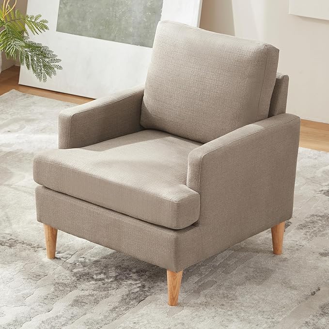 VKNOW Mid-Century Accent Chairs Set of 2, Modern Upholstered Chenille Armchair for Living Room,Comfy Reading Accent Chairs with Wood Legs for Bedroom, Brown Polyester