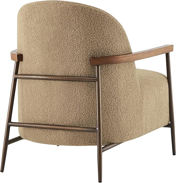 CHITA Accent Chair for Living Room, FSC Certified Modern Upholstered Faux Sherpa Fabric Armchair with Metal Frame and Wooden Armrests, Camel