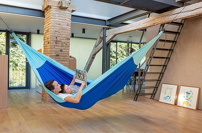 LA SIESTA XXL Moki Hammock for Family & Kids, Indoor/Outdoor Play, Easy-to-Clean Materials, Super Soft Cotton, Ages 3+, Max 355 Lbs, Dolphy