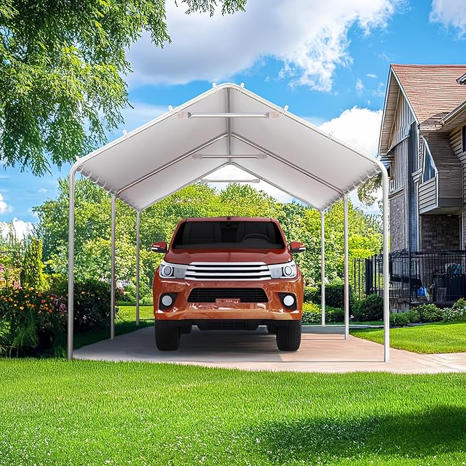 Quictent 10x20 ft Heavy Duty Carport Canopy Galvanized Car Tent Outdoor Garage Boat Shelter with Reinforced Structure, No Sidewall - White