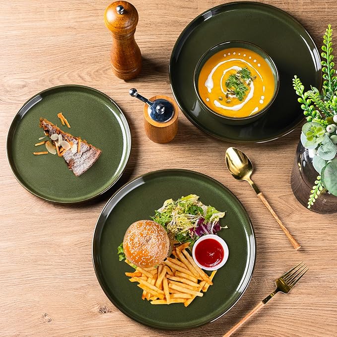 AmorArc Stoneware Dinnerware Sets,Round Reactive Glaze Ceramic Plates and Bowls Set,Highly Scrath Resistant | Dishwasher & Microwave Safe Dishes,Service for 6 (18pc)