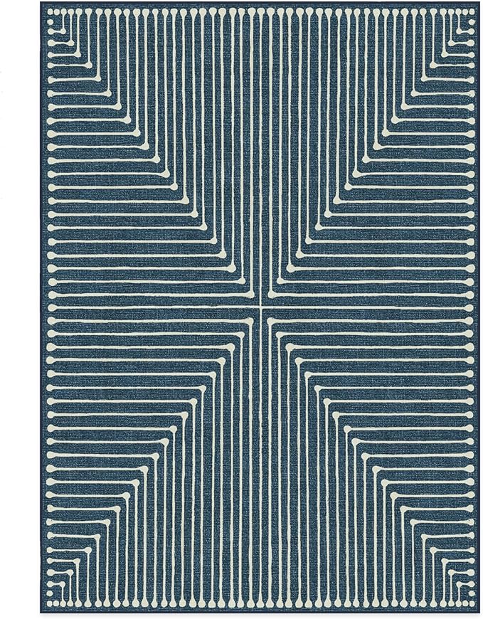 RUGGABLE x Jonathan Adler Machine Washable Modern Area Rug – Inkdrop Lapis Blue 6x9, Stain-Resistant, Non-Slip – Medium Rugs for Living Room, Bedroom, Hallway, Entryway & Office–with Standard Pad