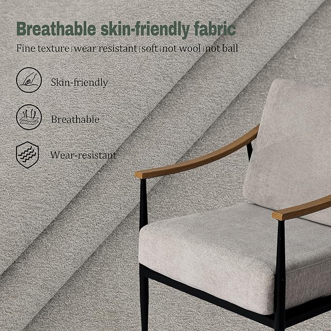 Modern Accent Chairs Set of 2 for Living Room Bedroom Mid Century Arm Chairs Upholstered Office Accent Chairs Comfy Waiting Room Chairs with Metal Frame, Grey