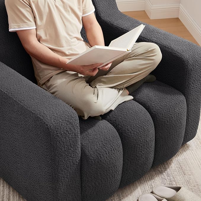 Oversized Accent Chair, Modern Living Room Chairs, Comfy Boucle Fabric Upholstered Armchair for Bedroom, Office, Waiting Room (Dark Gray)