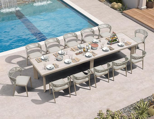 PURPLE LEAF 13 Pieces Outdoor Dining Set Patio Table and Chairs Set Aluminum Rattan Wicker Patio Furniture Set for Lawn Porch Deck Champagne