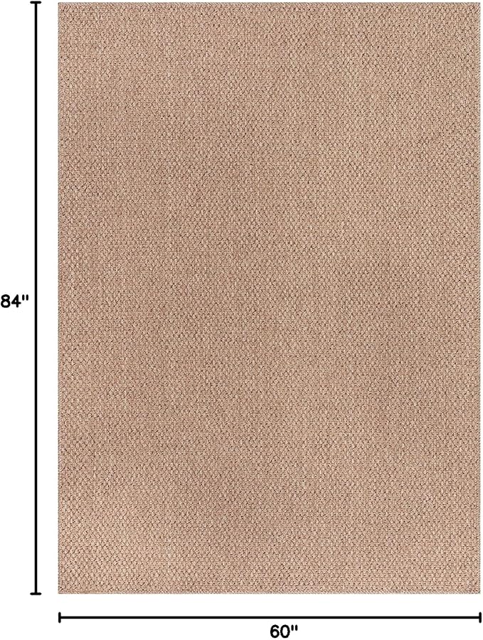 CAMILSON Easy Jute Rug 5x7, Indoor Outdoor Natural Color Farmhouse Area Rugs for Living Room Patio and Kitchen Rug, Solid Boho Woven Design, Easy-Cleaning, Washable Outside Carpet Alfombras (5 x 7)