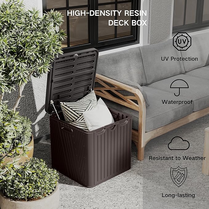 Kingdura 60 Gallon Outdoor Storage Box, Waterproof Resin Deck Box for Indoor and Outdoor Use, Lockable Storage Container for Patio Furniture Cushions Garden Tools (Coffee, 60 Gallon)