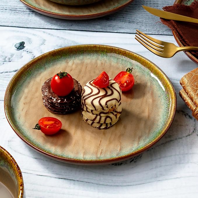 “Alyssa” 12-Piece Stoneware Dinnerware Set with Reactive Glaze Finish, Service for 4, Brown Reactive Glaze