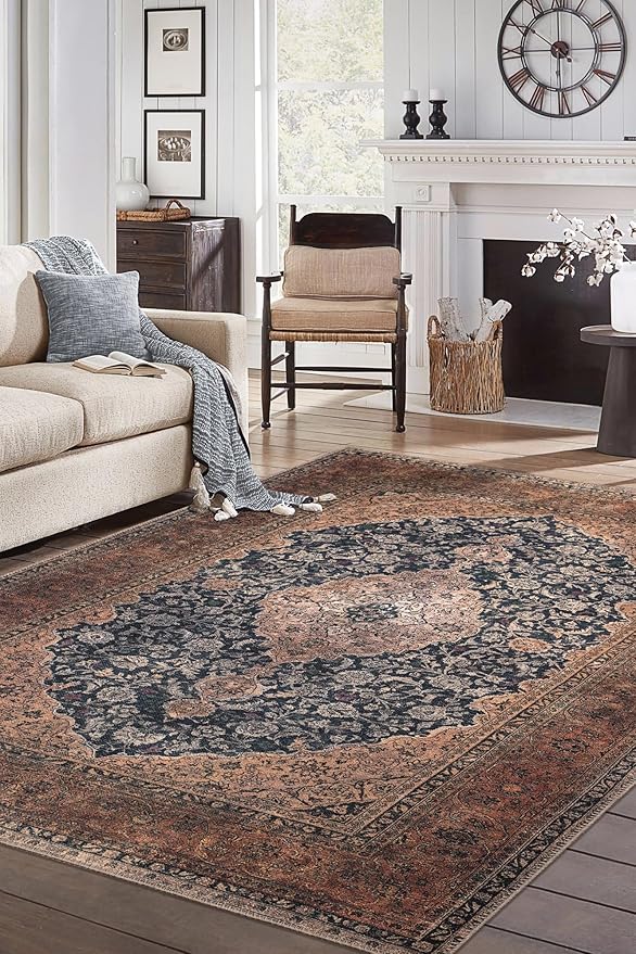 Keen Home Design 6x9 Rug - Machine Washable Area Rug with Non-Slip Backing, Ideal for Living Room, Dining Room, Bedroom - Vintage, Easy Clean, Durable, Low Pile Rug - (6' x 9')